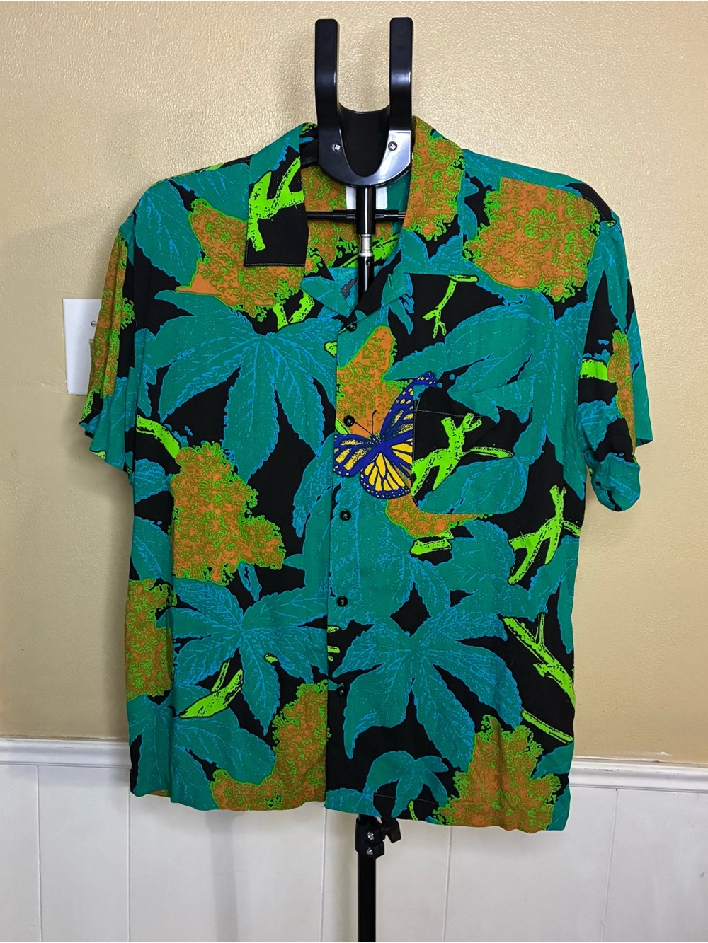 Obey Men's Tropical Button-Down Shirt in Teal, Black & Lime